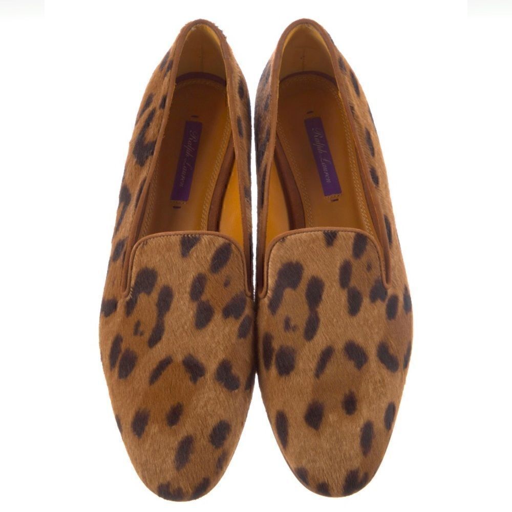 Ralph Lauren Collection Quintessa II Italian Hair-Calf Leopard Smoking Slipper